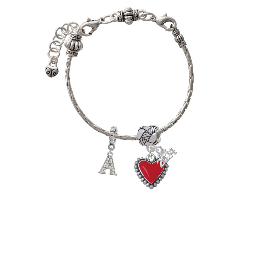 Delight Jewelry Silvertone Enamel Heart with Beaded Border Woven Rope Charm Bead Dangle with Year 2024 Image 3