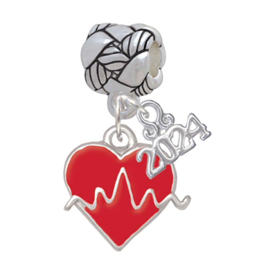 Delight Jewelry Silvertone Heartbeat on Enamel Heart Woven Rope Charm Bead Dangle with Year 2024 Image 1