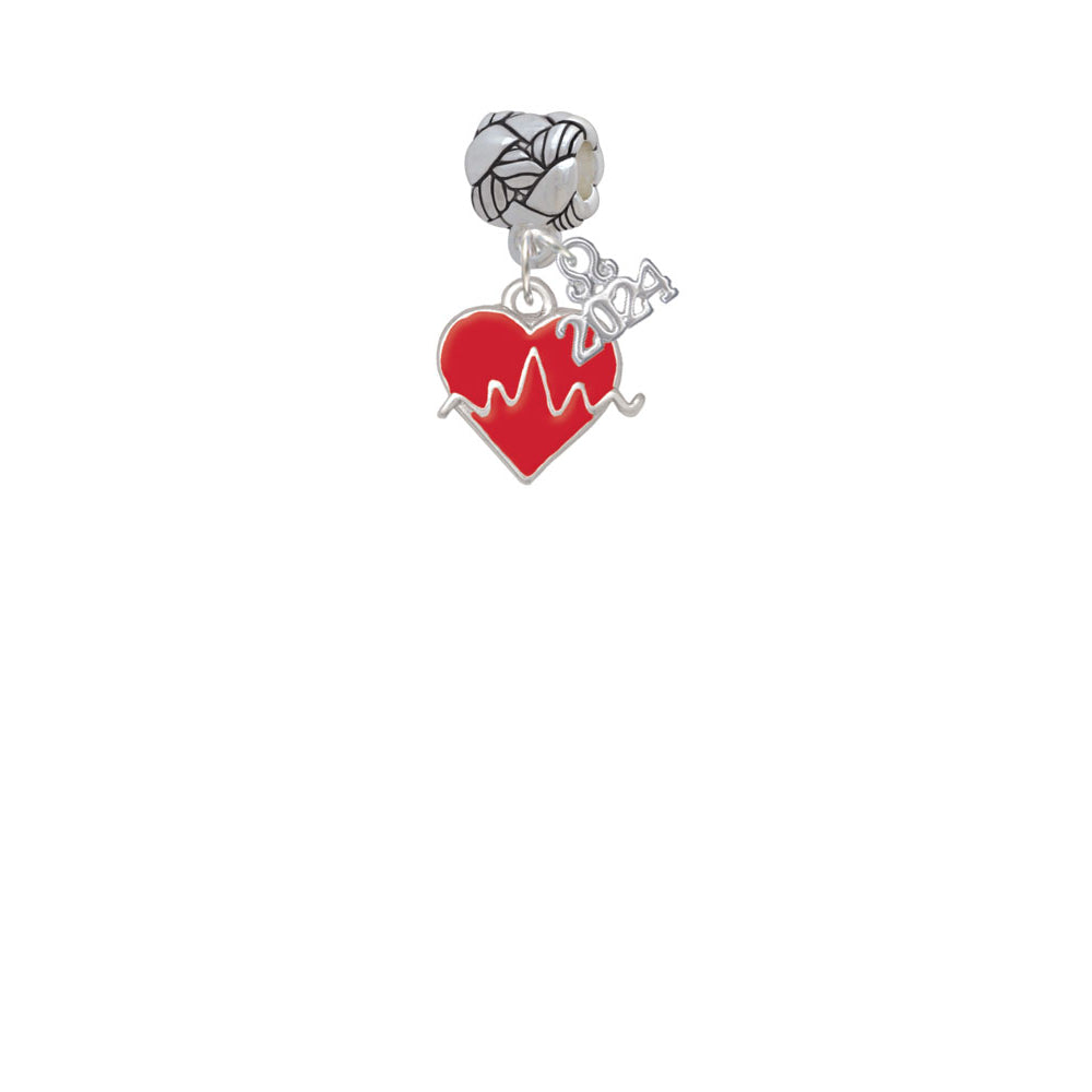 Delight Jewelry Silvertone Heartbeat on Enamel Heart Woven Rope Charm Bead Dangle with Year 2024 Image 2