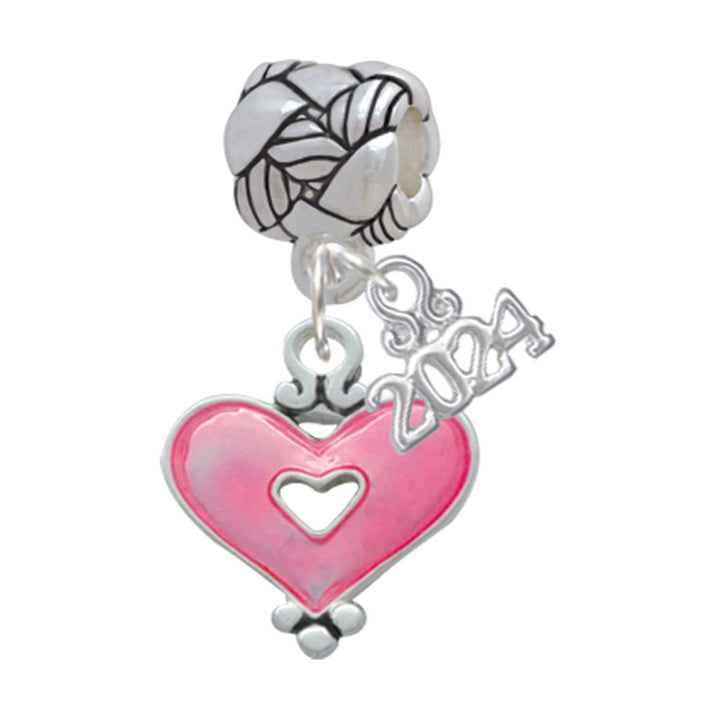 Delight Jewelry Silvertone Heart with Cutout Woven Rope Charm Bead Dangle with Year 2024 Image 1