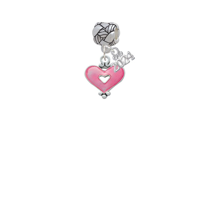 Delight Jewelry Silvertone Heart with Cutout Woven Rope Charm Bead Dangle with Year 2024 Image 2