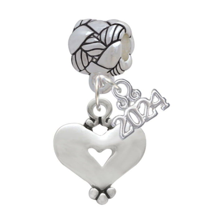 Delight Jewelry Silvertone Heart with Cutout Woven Rope Charm Bead Dangle with Year 2024 Image 1