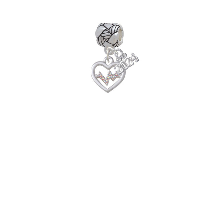 Delight Jewelry Silvertone Heart with Crystal Heartbeat Woven Rope Charm Bead Dangle with Year 2024 Image 2