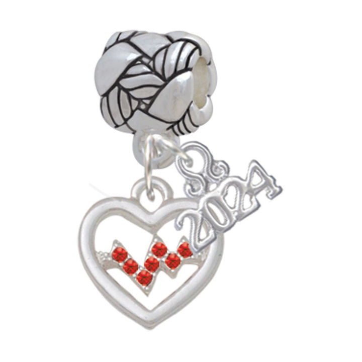 Delight Jewelry Silvertone Heart with Crystal Heartbeat Woven Rope Charm Bead Dangle with Year 2024 Image 4