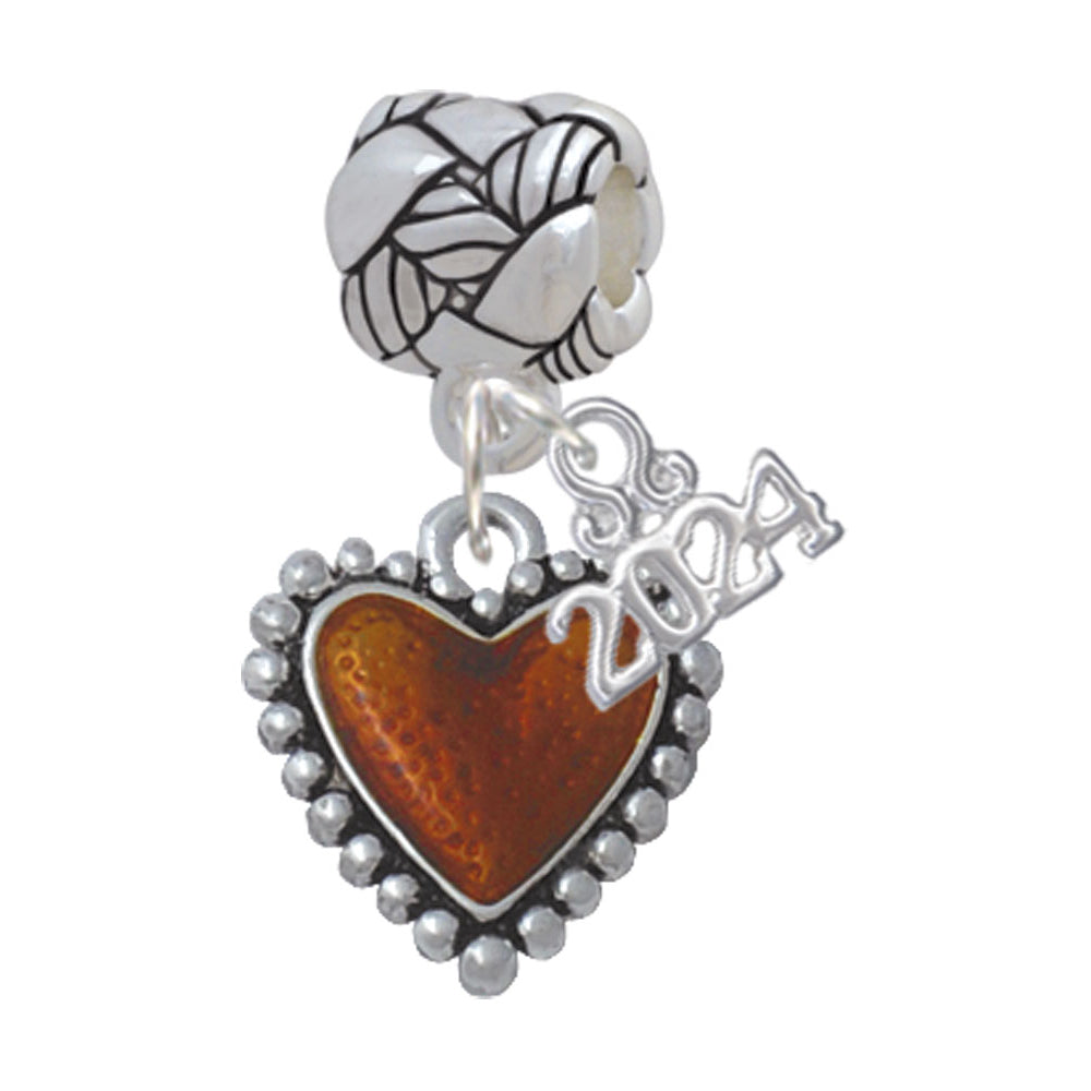 Delight Jewelry Silvertone Enamel Heart with Beaded Border Woven Rope Charm Bead Dangle with Year 2024 Image 4