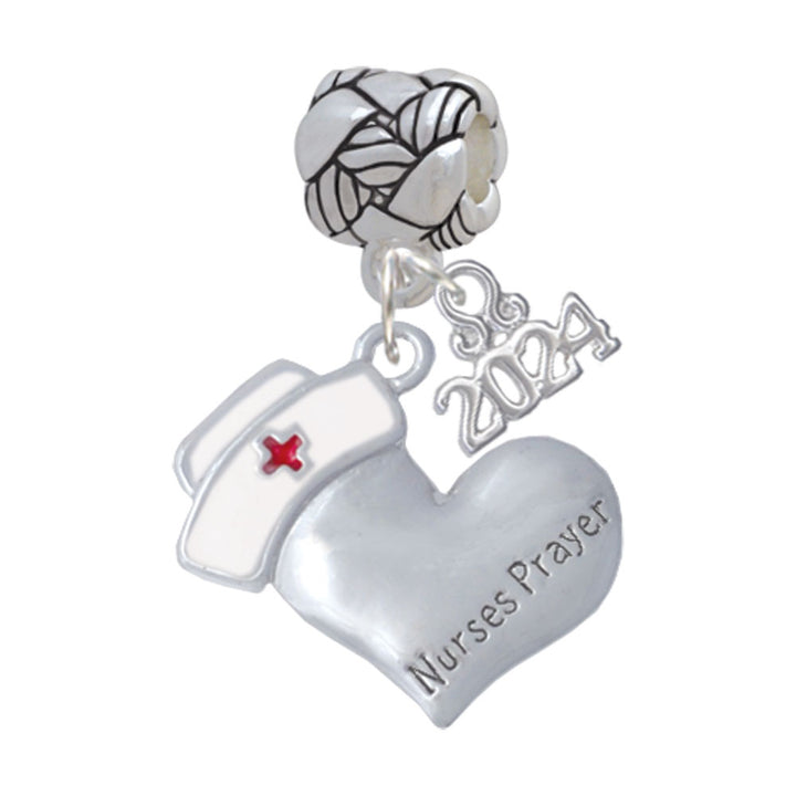 Delight Jewelry Silvertone Nurses Prayer Heart - Woven Rope Charm Bead Dangle with Year 2024 Image 1
