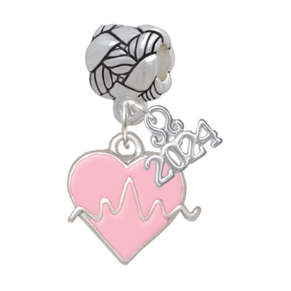 Delight Jewelry Silvertone Heartbeat on Enamel Heart Woven Rope Charm Bead Dangle with Year 2024 Image 4