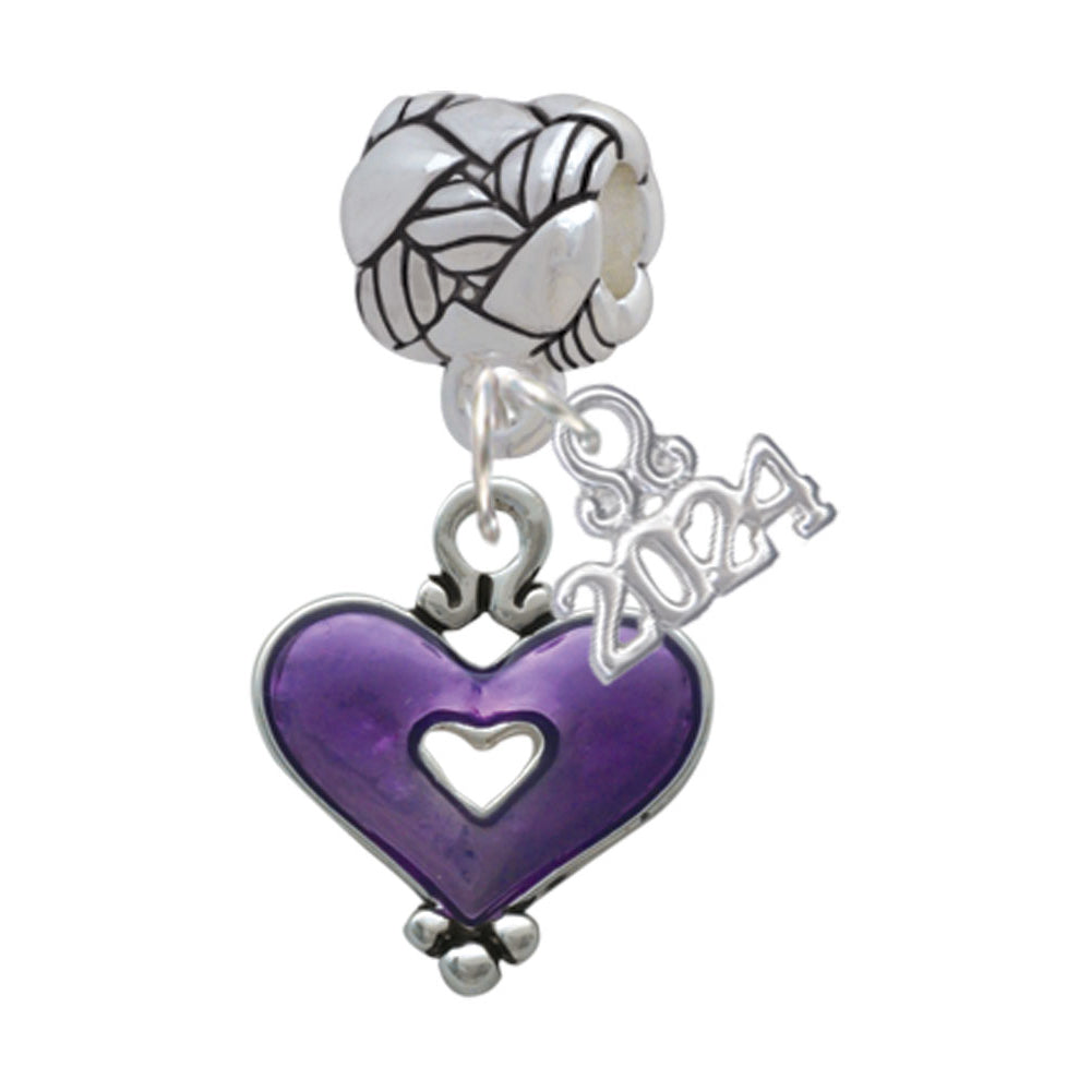 Delight Jewelry Silvertone Heart with Cutout Woven Rope Charm Bead Dangle with Year 2024 Image 6