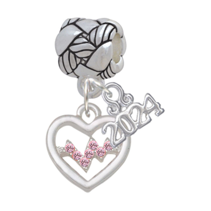 Delight Jewelry Silvertone Heart with Crystal Heartbeat Woven Rope Charm Bead Dangle with Year 2024 Image 6