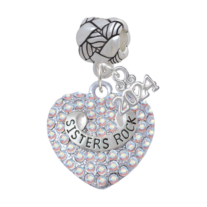 Delight Jewelry Silvertone Family Rock on AB Crystal Heart Woven Rope Charm Bead Dangle with Year 2024 Image 1