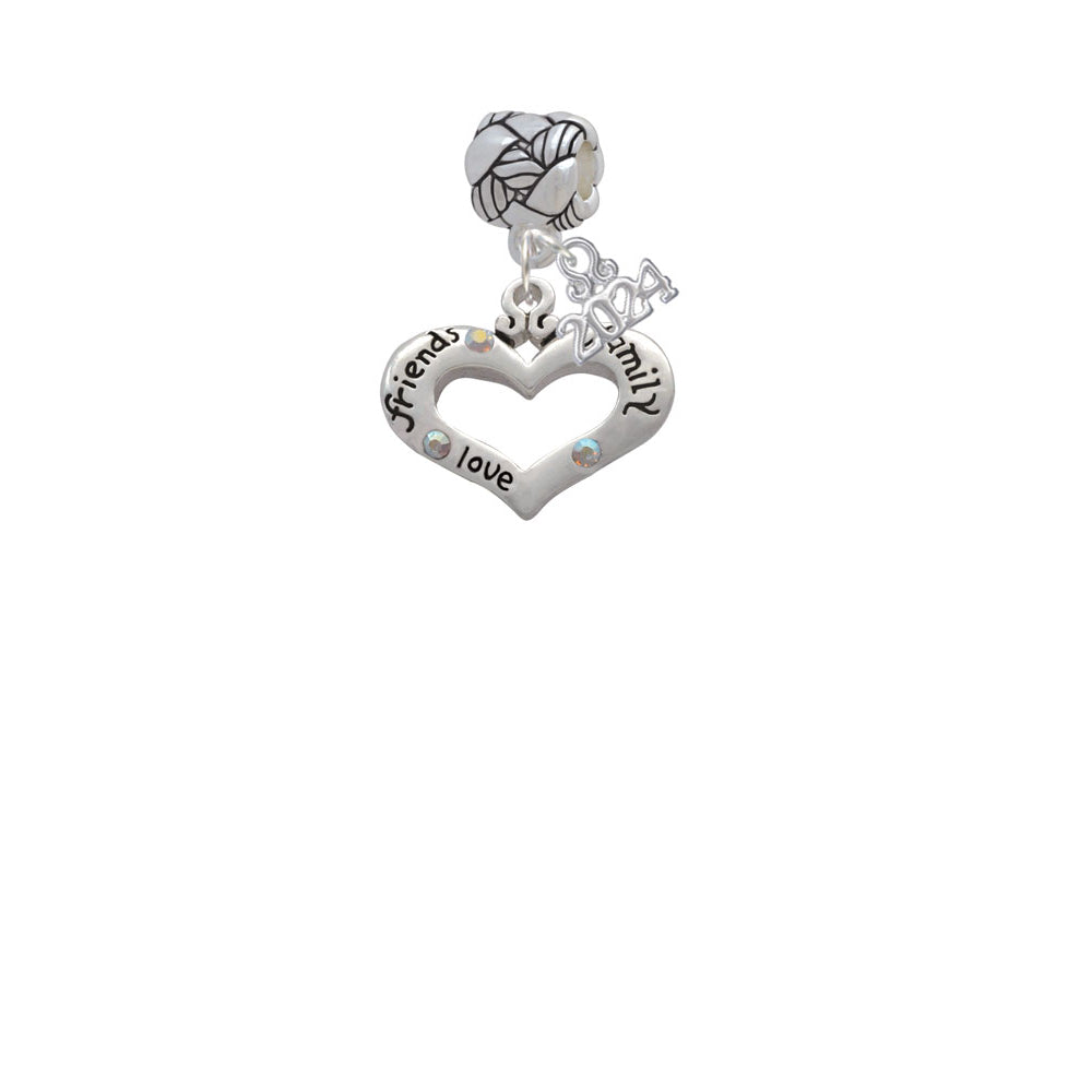 Delight Jewelry Silvertone Message Heart with 3 AB Crystals Woven Rope Charm Bead Dangle with Year 2024 Image 2