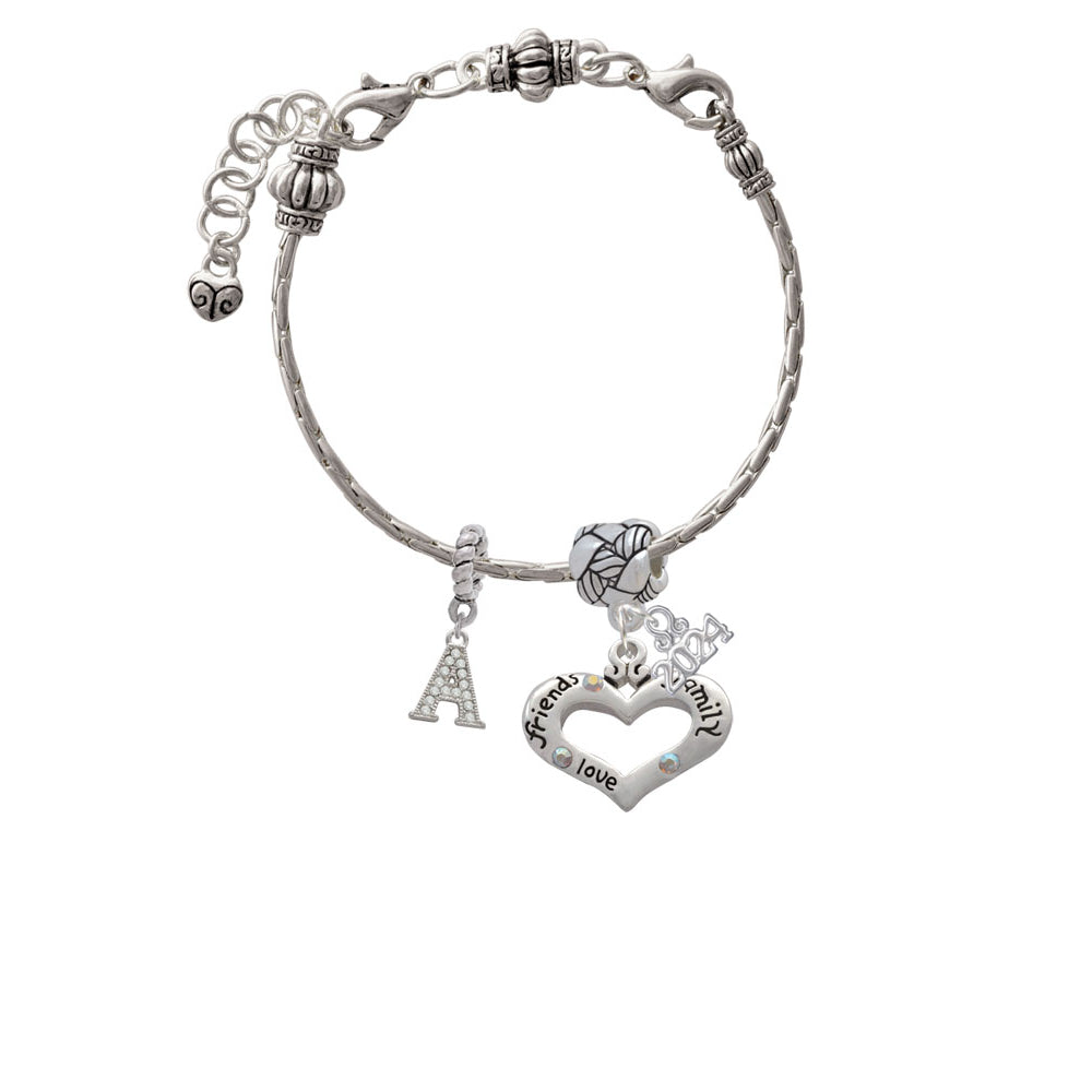 Delight Jewelry Silvertone Message Heart with 3 AB Crystals Woven Rope Charm Bead Dangle with Year 2024 Image 3