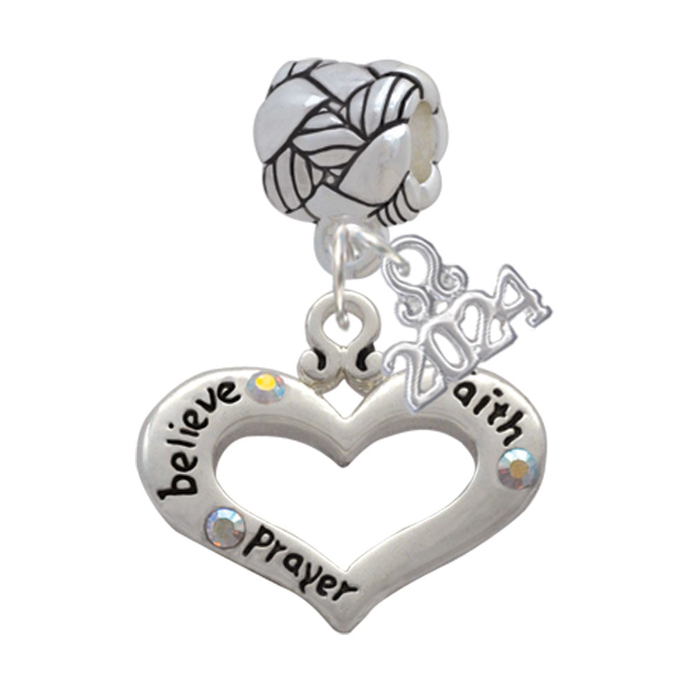 Delight Jewelry Silvertone Message Heart with 3 AB Crystals Woven Rope Charm Bead Dangle with Year 2024 Image 4