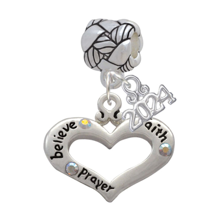 Delight Jewelry Silvertone Message Heart with 3 AB Crystals Woven Rope Charm Bead Dangle with Year 2024 Image 1