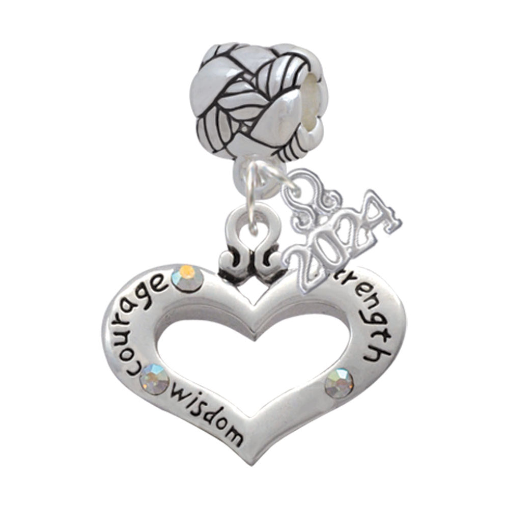 Delight Jewelry Silvertone Message Heart with 3 AB Crystals Woven Rope Charm Bead Dangle with Year 2024 Image 6