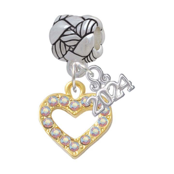 Delight Jewelry Plated AB Crystal Open Heart Woven Rope Charm Bead Dangle with Year 2024 Image 4