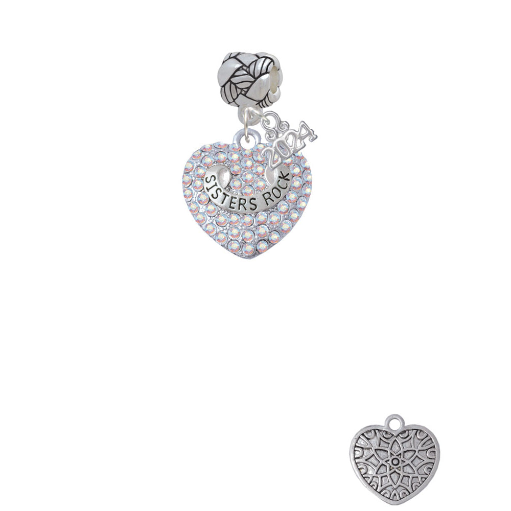 Delight Jewelry Silvertone Family Rock on AB Crystal Heart Woven Rope Charm Bead Dangle with Year 2024 Image 2