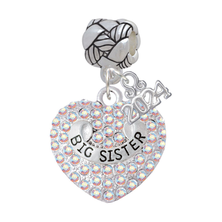 Delight Jewelry Silvertone Family Rock on AB Crystal Heart Woven Rope Charm Bead Dangle with Year 2024 Image 4