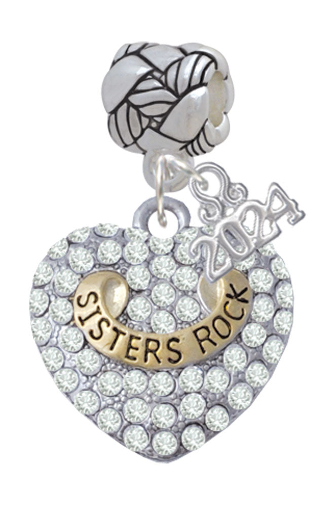 Delight Jewelry Two-tone Family Rock on Clear Crystal Heart Woven Rope Charm Bead Dangle with Year 2024 Image 1