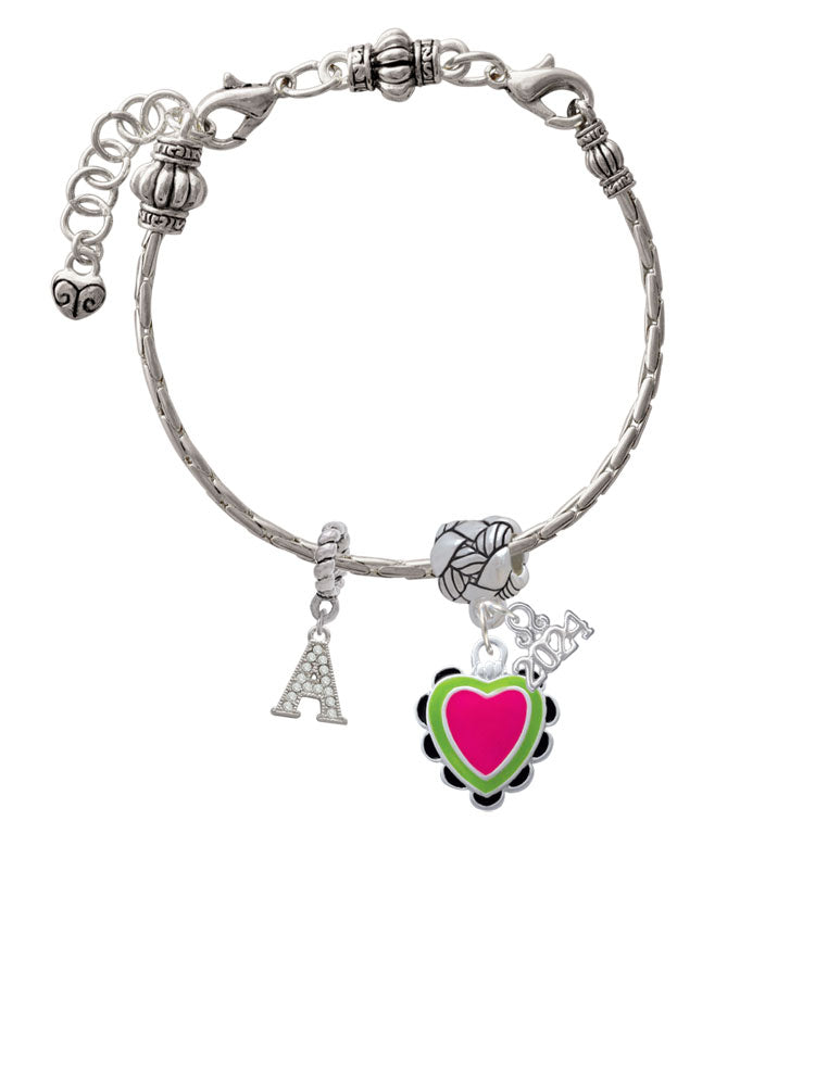 Delight Jewelry Silvertone Enamel Heart with Ruffles Woven Rope Charm Bead Dangle with Year 2024 Image 3