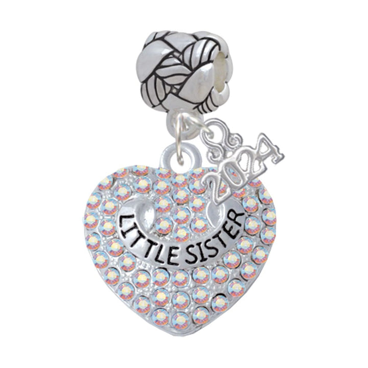 Delight Jewelry Silvertone Family Rock on AB Crystal Heart Woven Rope Charm Bead Dangle with Year 2024 Image 1