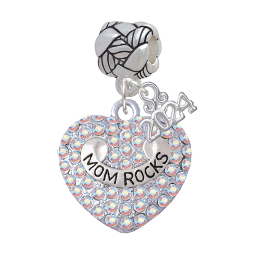 Delight Jewelry Silvertone Family Rock on AB Crystal Heart Woven Rope Charm Bead Dangle with Year 2024 Image 7