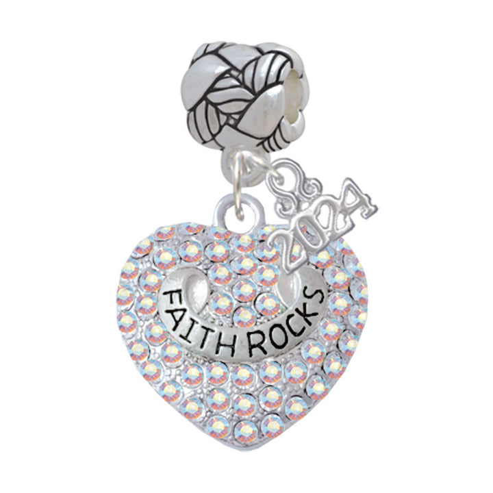 Delight Jewelry Silvertone Family Rock on AB Crystal Heart Woven Rope Charm Bead Dangle with Year 2024 Image 8