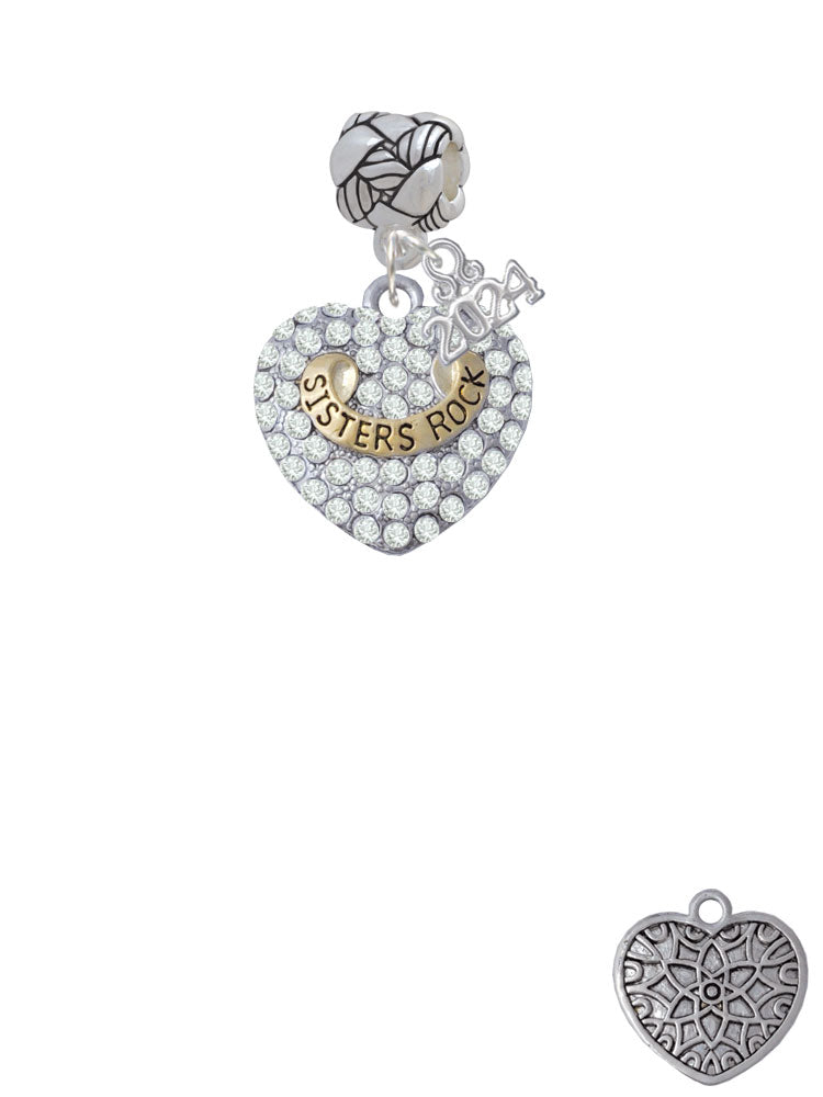 Delight Jewelry Two-tone Family Rock on Clear Crystal Heart Woven Rope Charm Bead Dangle with Year 2024 Image 2