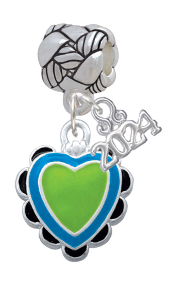 Delight Jewelry Silvertone Enamel Heart with Ruffles Woven Rope Charm Bead Dangle with Year 2024 Image 1