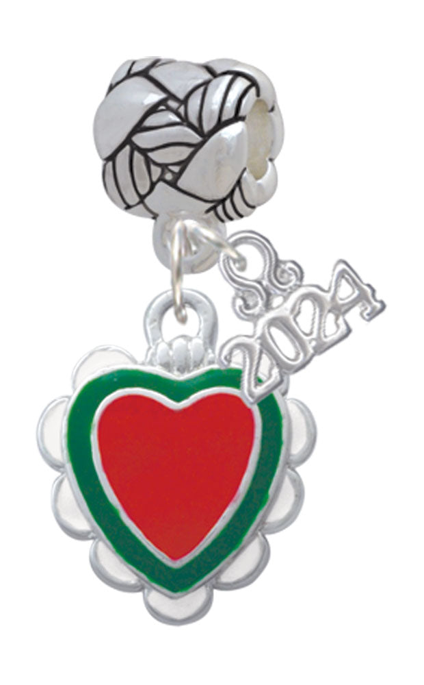 Delight Jewelry Silvertone Enamel Heart with Ruffles Woven Rope Charm Bead Dangle with Year 2024 Image 6