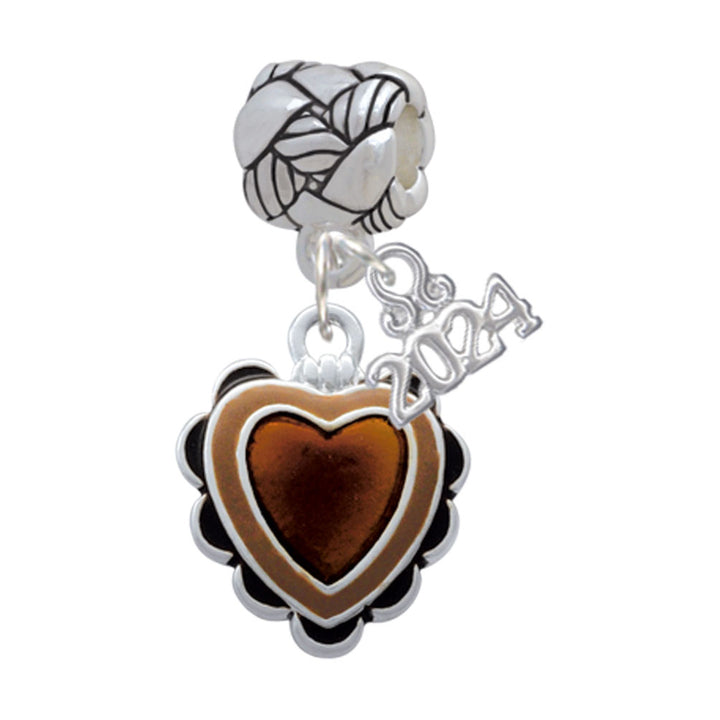 Delight Jewelry Silvertone Enamel Heart with Ruffles Woven Rope Charm Bead Dangle with Year 2024 Image 8