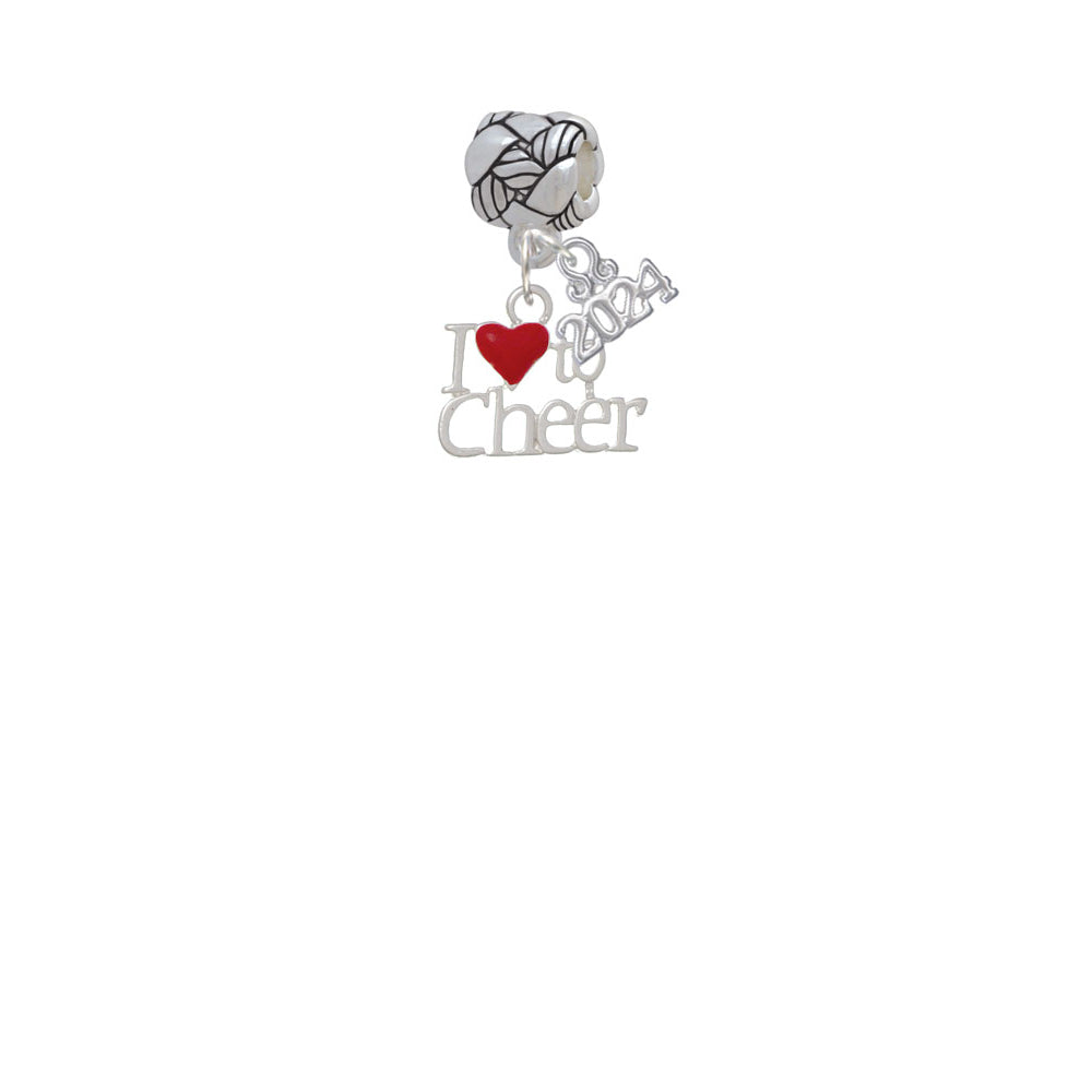 Delight Jewelry Silvertone I love to Cheer with Enamel Heart Woven Rope Charm Bead Dangle with Year 2024 Image 2