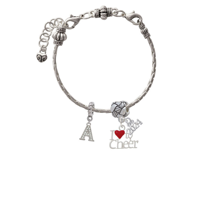 Delight Jewelry Silvertone I love to Cheer with Enamel Heart Woven Rope Charm Bead Dangle with Year 2024 Image 3