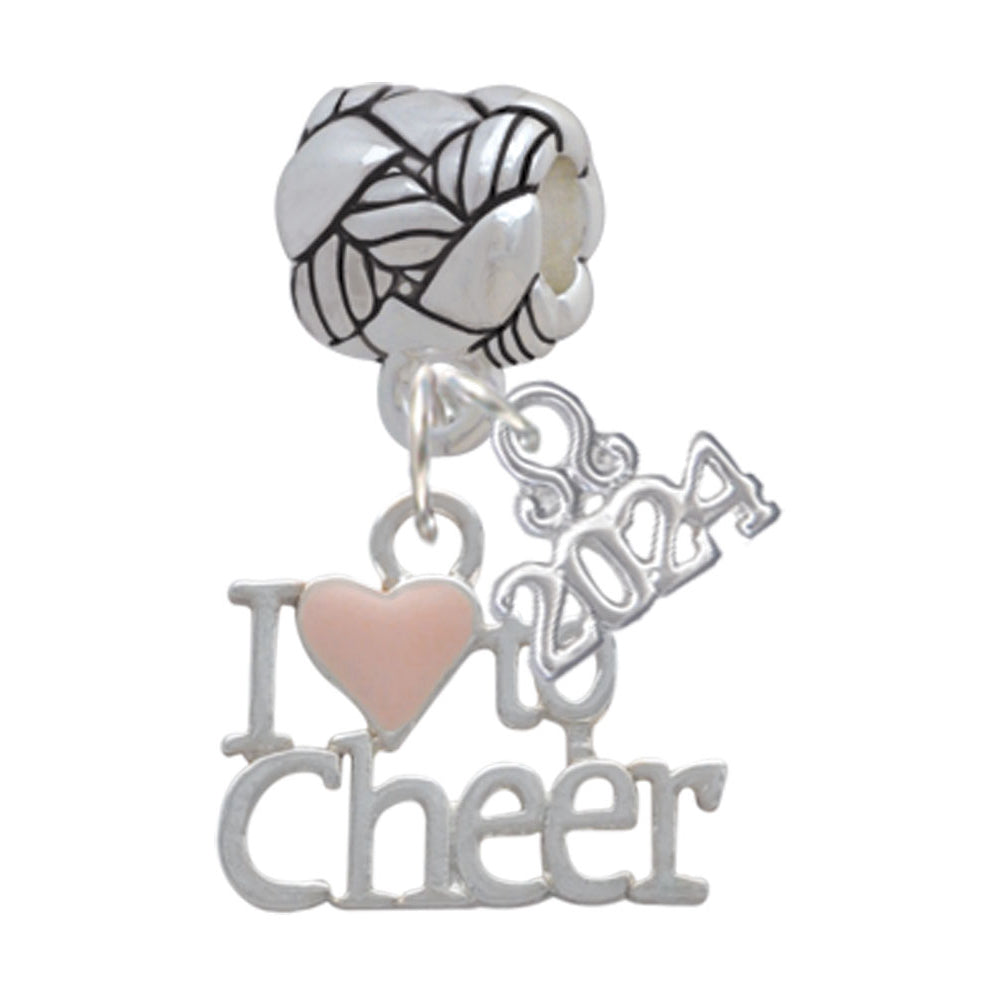 Delight Jewelry Silvertone I love to Cheer with Enamel Heart Woven Rope Charm Bead Dangle with Year 2024 Image 1