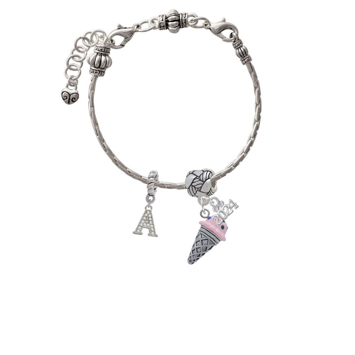 Delight Jewelry Silvertone 3-D Resin Ice Cream Cone with Crystals Woven Rope Charm Bead Dangle with Year 2024 Image 3