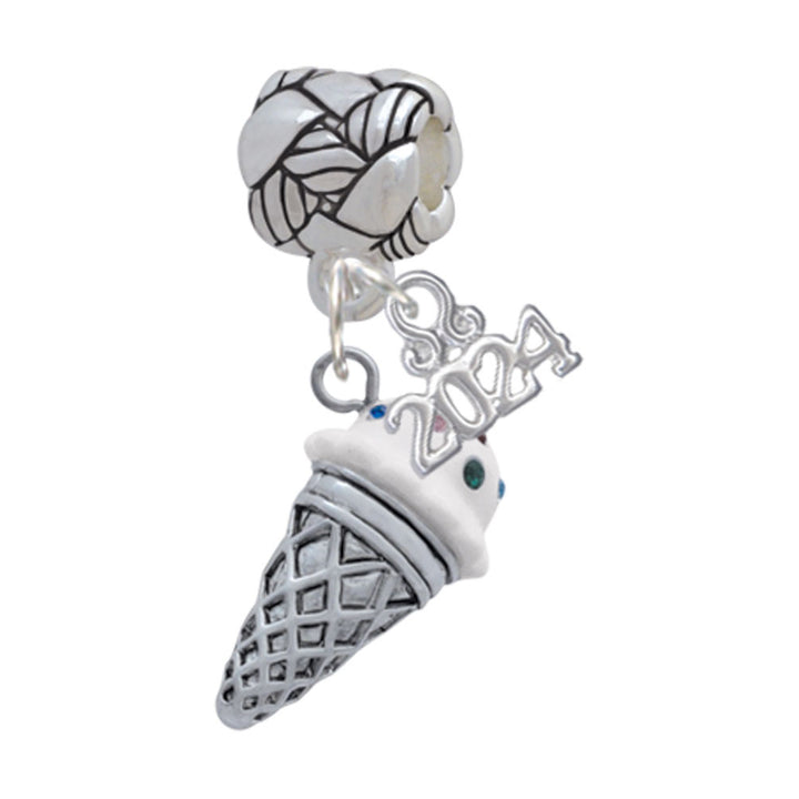 Delight Jewelry Silvertone 3-D Resin Ice Cream Cone with Crystals Woven Rope Charm Bead Dangle with Year 2024 Image 4