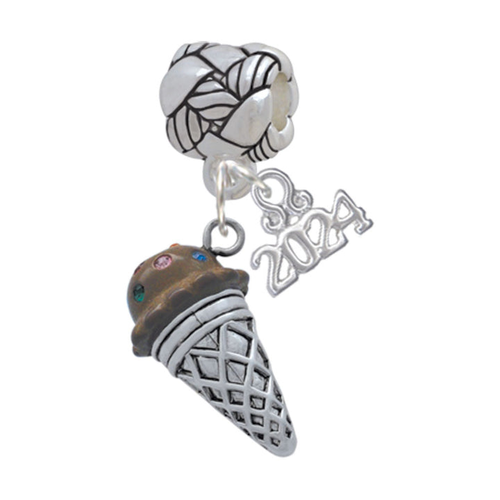 Delight Jewelry Silvertone 3-D Resin Ice Cream Cone with Crystals Woven Rope Charm Bead Dangle with Year 2024 Image 6