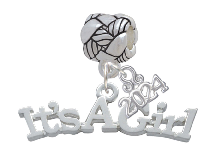 Delight Jewelry Silvertone Large  Baby Gender Reveal Woven Rope Charm Bead Dangle with Year 2024 Image 1