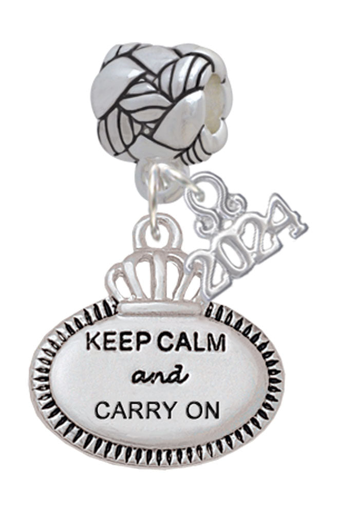 Delight Jewelry Silvertone Keep Calm Message Woven Rope Charm Bead Dangle with Year 2024 Image 1