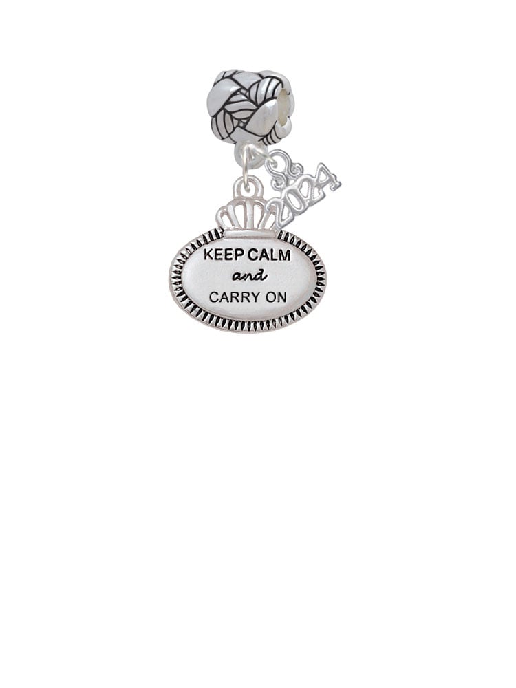 Delight Jewelry Silvertone Keep Calm Message Woven Rope Charm Bead Dangle with Year 2024 Image 2