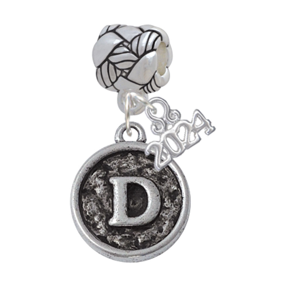 Delight Jewelry Silvertone Antiqued Round Seal - Initial - Woven Rope Charm Bead Dangle with Year 2024 Image 4