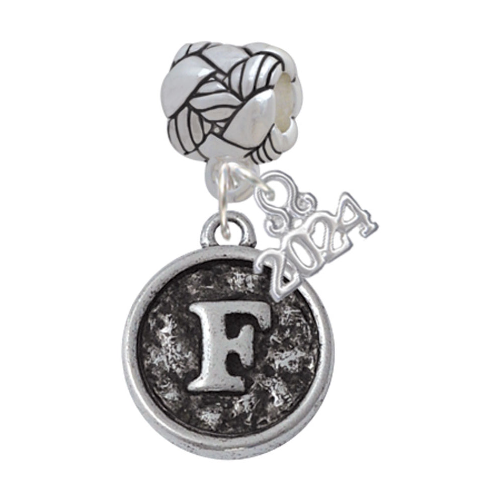 Delight Jewelry Silvertone Antiqued Round Seal - Initial - Woven Rope Charm Bead Dangle with Year 2024 Image 6