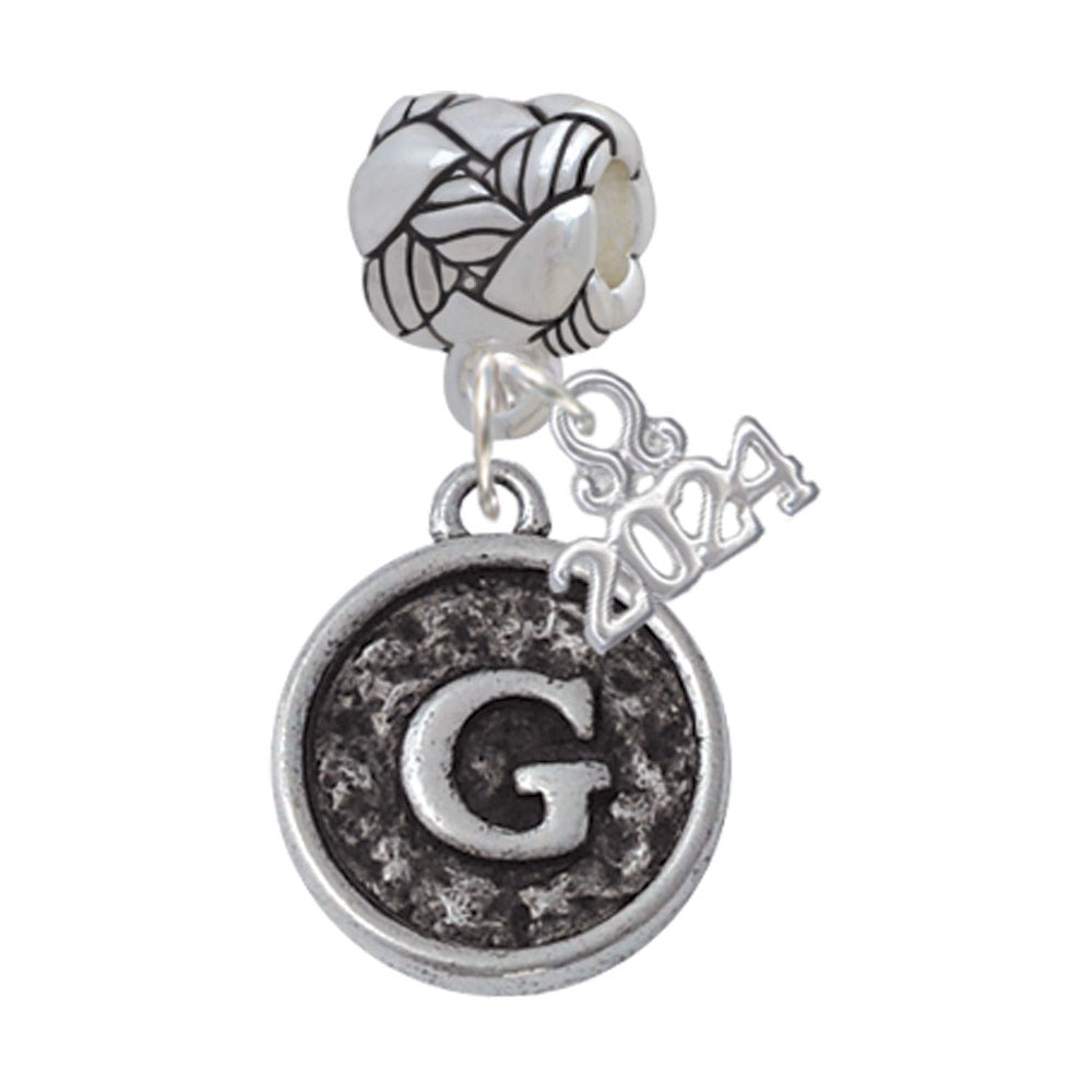 Delight Jewelry Silvertone Antiqued Round Seal - Initial - Woven Rope Charm Bead Dangle with Year 2024 Image 7