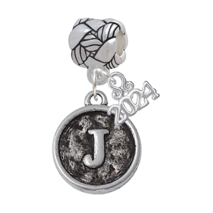 Delight Jewelry Silvertone Antiqued Round Seal - Initial - Woven Rope Charm Bead Dangle with Year 2024 Image 10