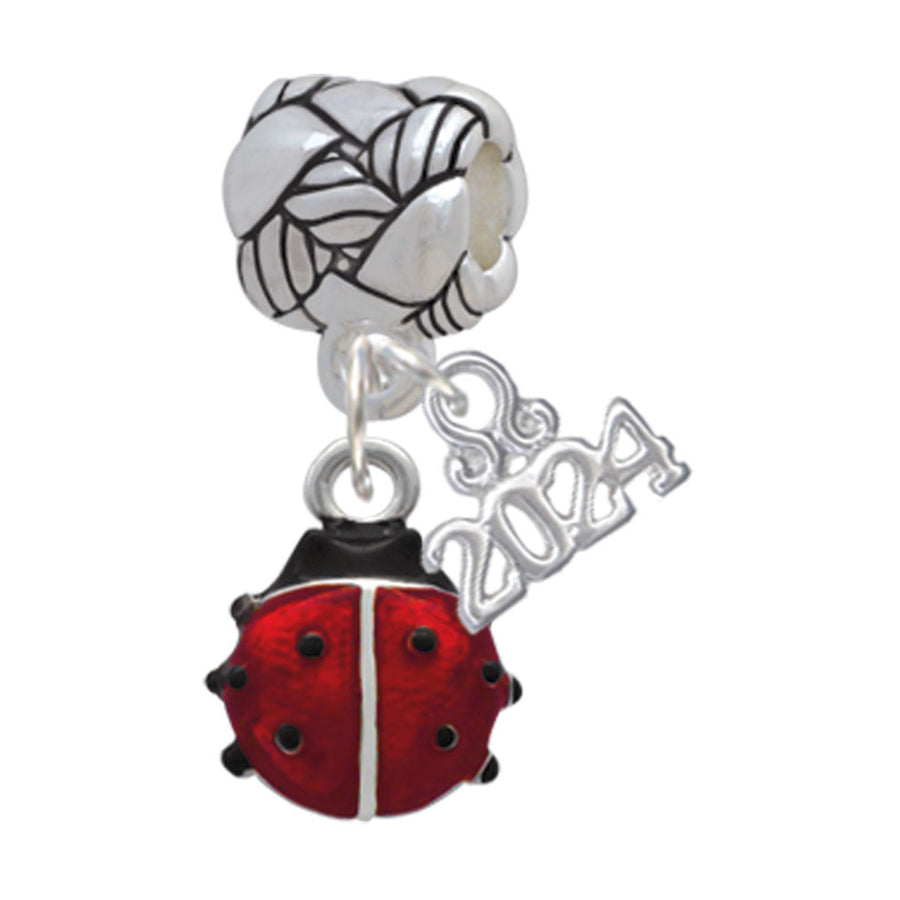 Delight Jewelry Silvertone Mini Enamel Translucent Ladybug Woven Rope Charm Bead Dangle with Year 2024 Image 1