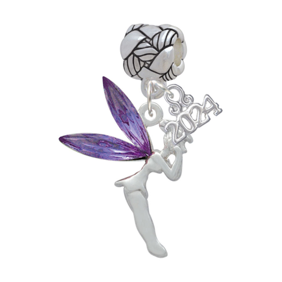 Delight Jewelry Silvertone Large Fairy with Resin Wings Woven Rope Charm Bead Dangle with Year 2024 Image 1