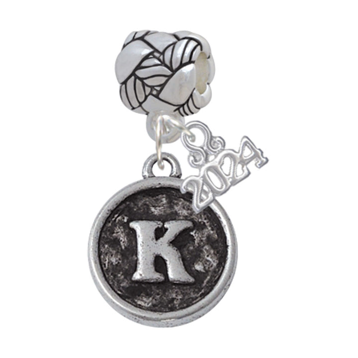 Delight Jewelry Silvertone Antiqued Round Seal - Initial - Woven Rope Charm Bead Dangle with Year 2024 Image 11