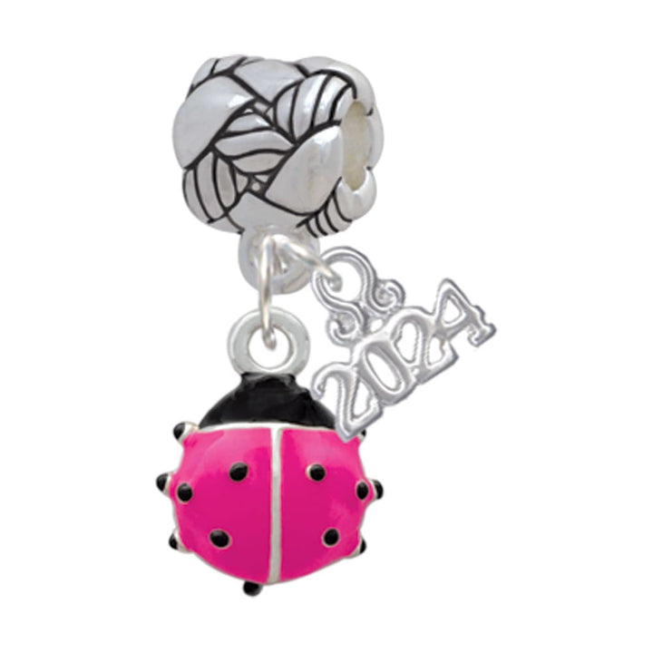 Delight Jewelry Silvertone Mini Enamel Translucent Ladybug Woven Rope Charm Bead Dangle with Year 2024 Image 1