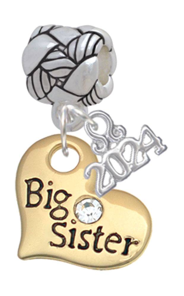 Delight Jewelry Goldtone Large Family Heart with Clear Crystal - Woven Rope Charm Bead Dangle with Year 2024 Image 1