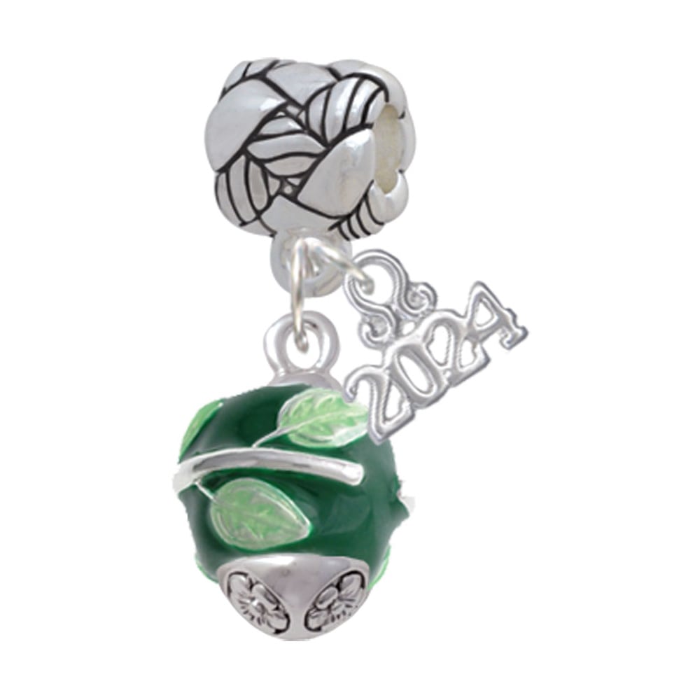 Delight Jewelry Silvertone Lime Leaves on Band Spinner Woven Rope Charm Bead Dangle with Year 2024 Image 1